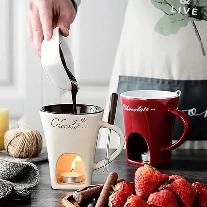 Ceramic Chocolate Fondue Cup Set with Forks