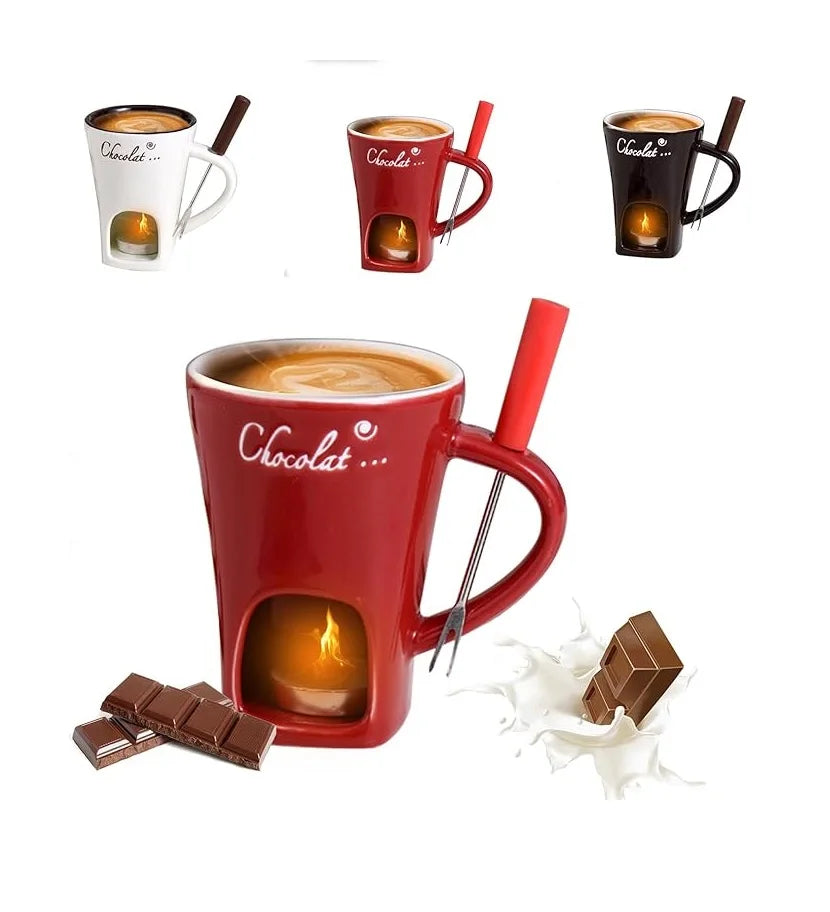 Ceramic Chocolate Fondue Cup Set with Forks
