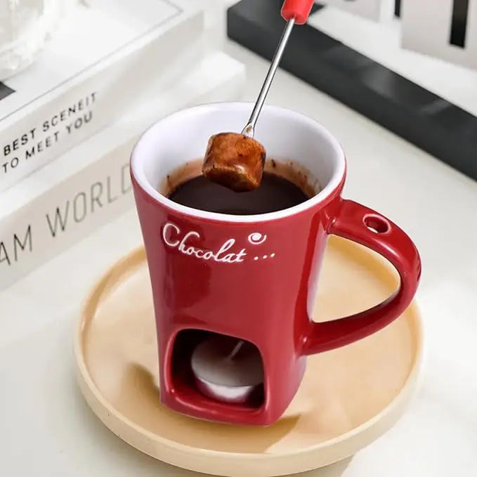 Ceramic Chocolate Fondue Cup Set with Forks