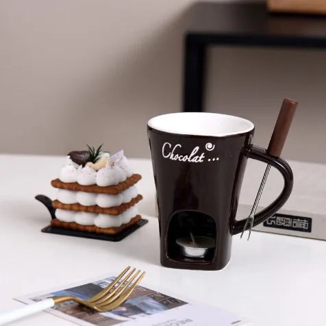 Ceramic Chocolate Fondue Cup Set with Forks