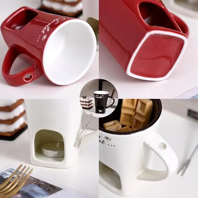 Ceramic Chocolate Fondue Cup Set with Forks