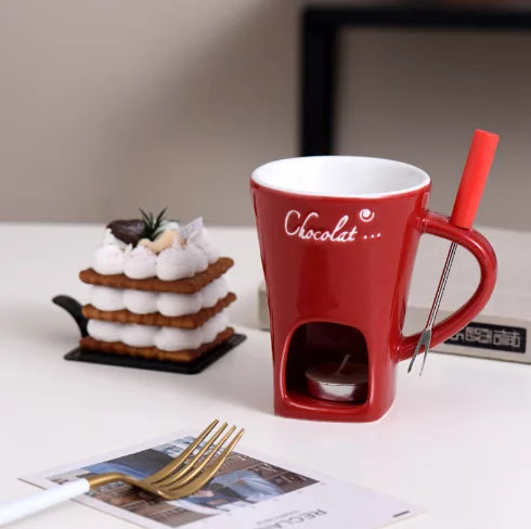 Ceramic Chocolate Fondue Cup Set with Forks