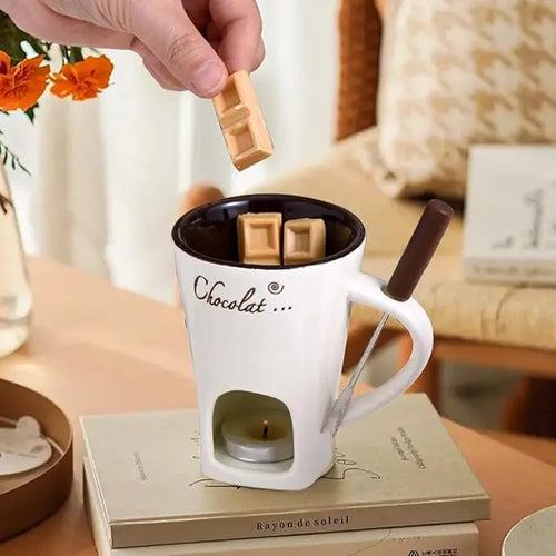Ceramic Chocolate Fondue Cup Set with Forks