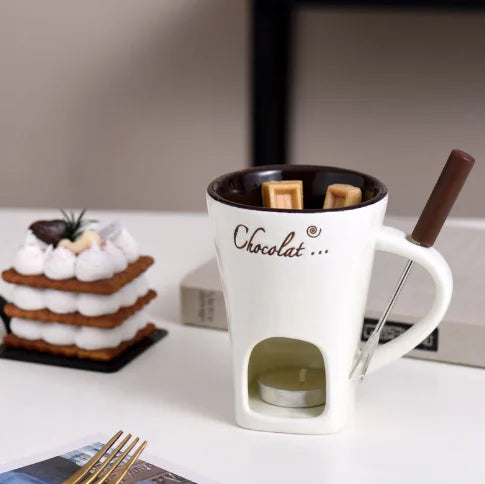Ceramic Chocolate Fondue Cup Set with Forks